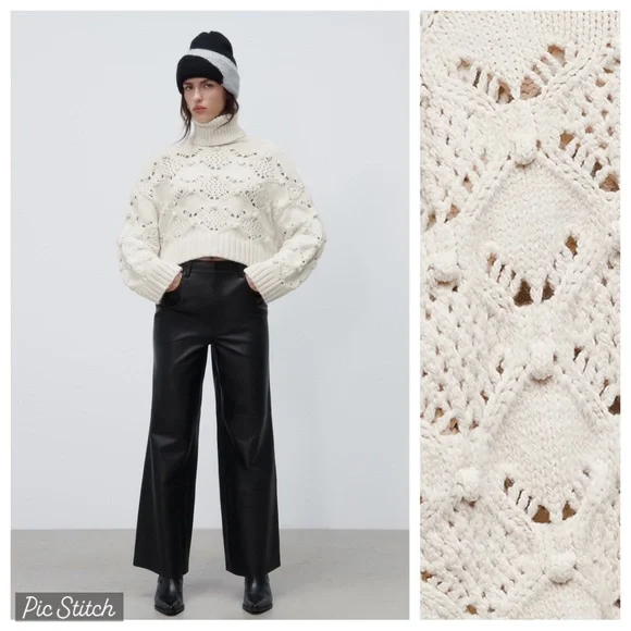 NWT. Zara Ecru Cable-Knit Sweater. Size S. - Picture 7 of 10